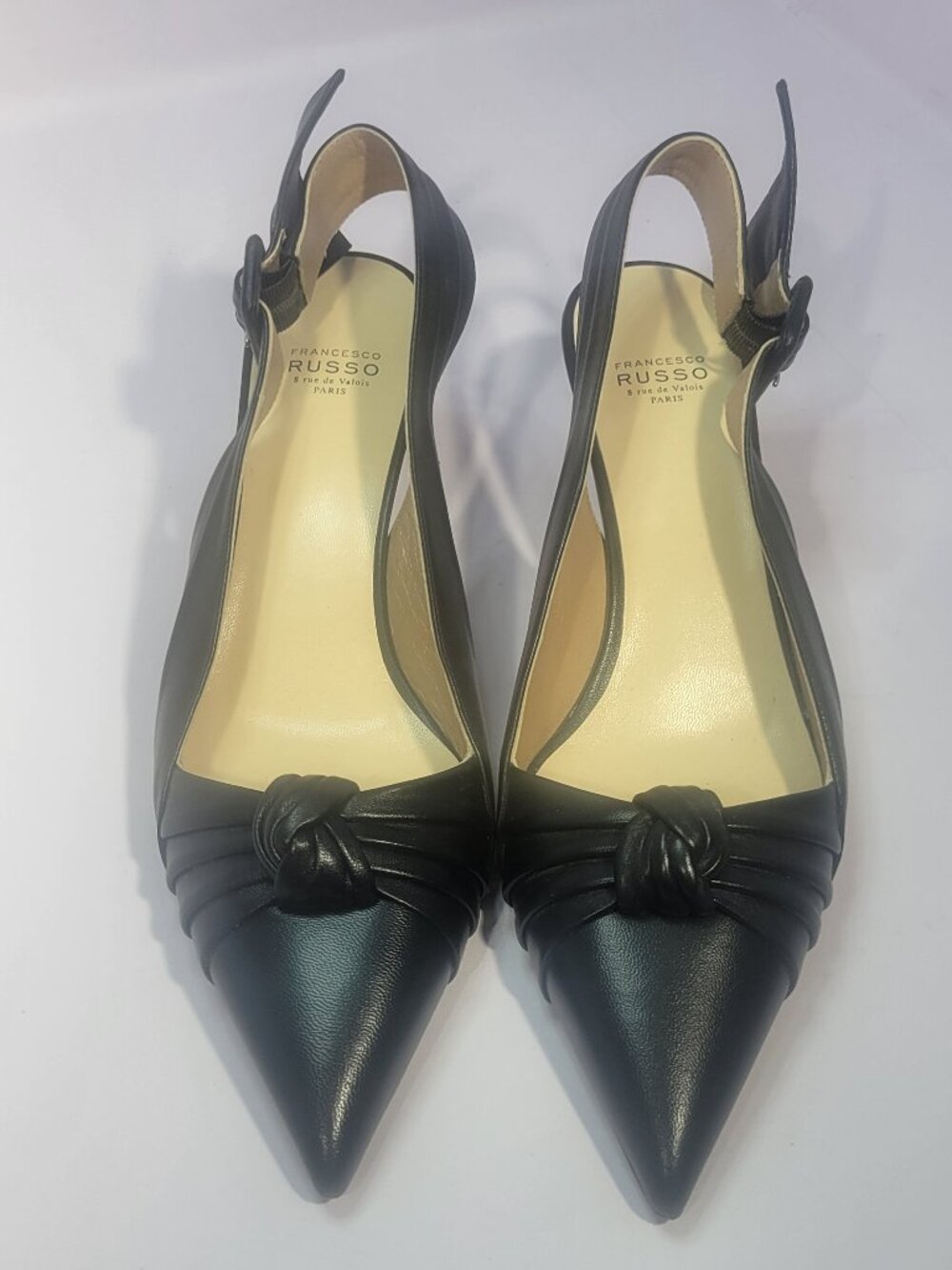Francesco Russo Women's EU Size 38 Black Leather Slingback Pumps Pointed toe